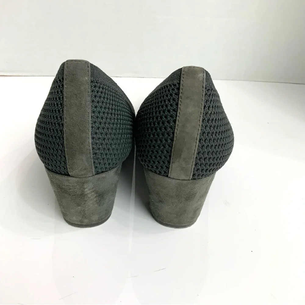 Eileen‎ Fisher Sz 7.5 Kiss Knit Sock Suede Heel Charcoal Gray Pumps Heels Career